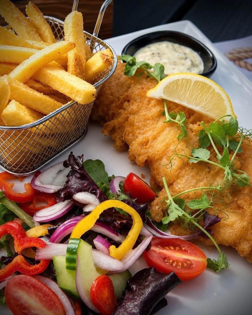 Fish Friday — beer-battered fish with triple cooked chips and tartar sauce